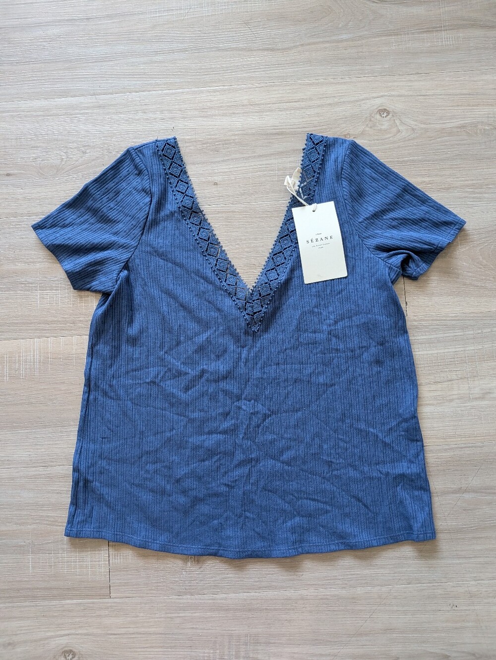NWT Sezane Anael T-Shirt In Bleu Ocean